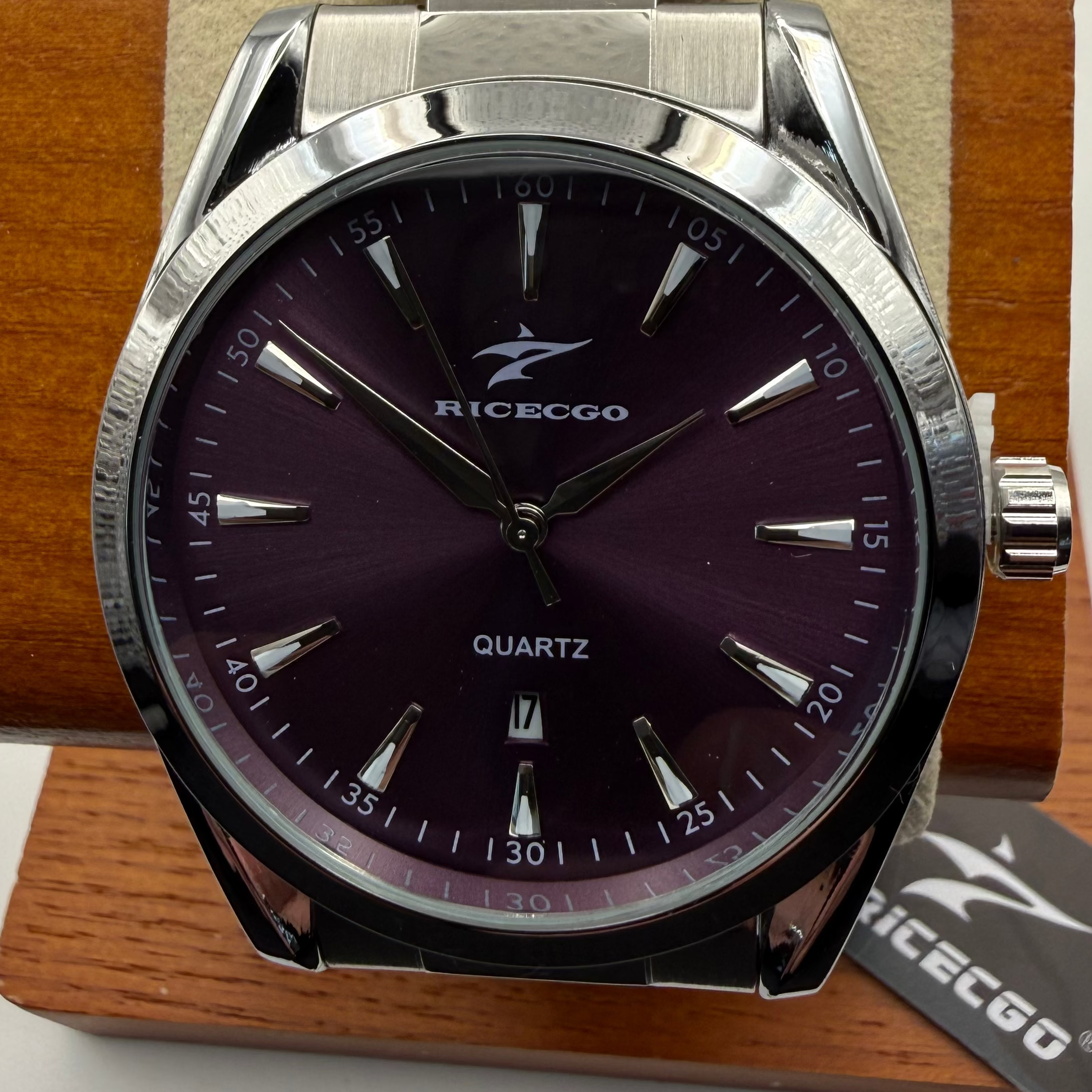 RICECGO Quartz Stainless Steel Watch – Deep Burgundy Dial | New With Tag- £19.99