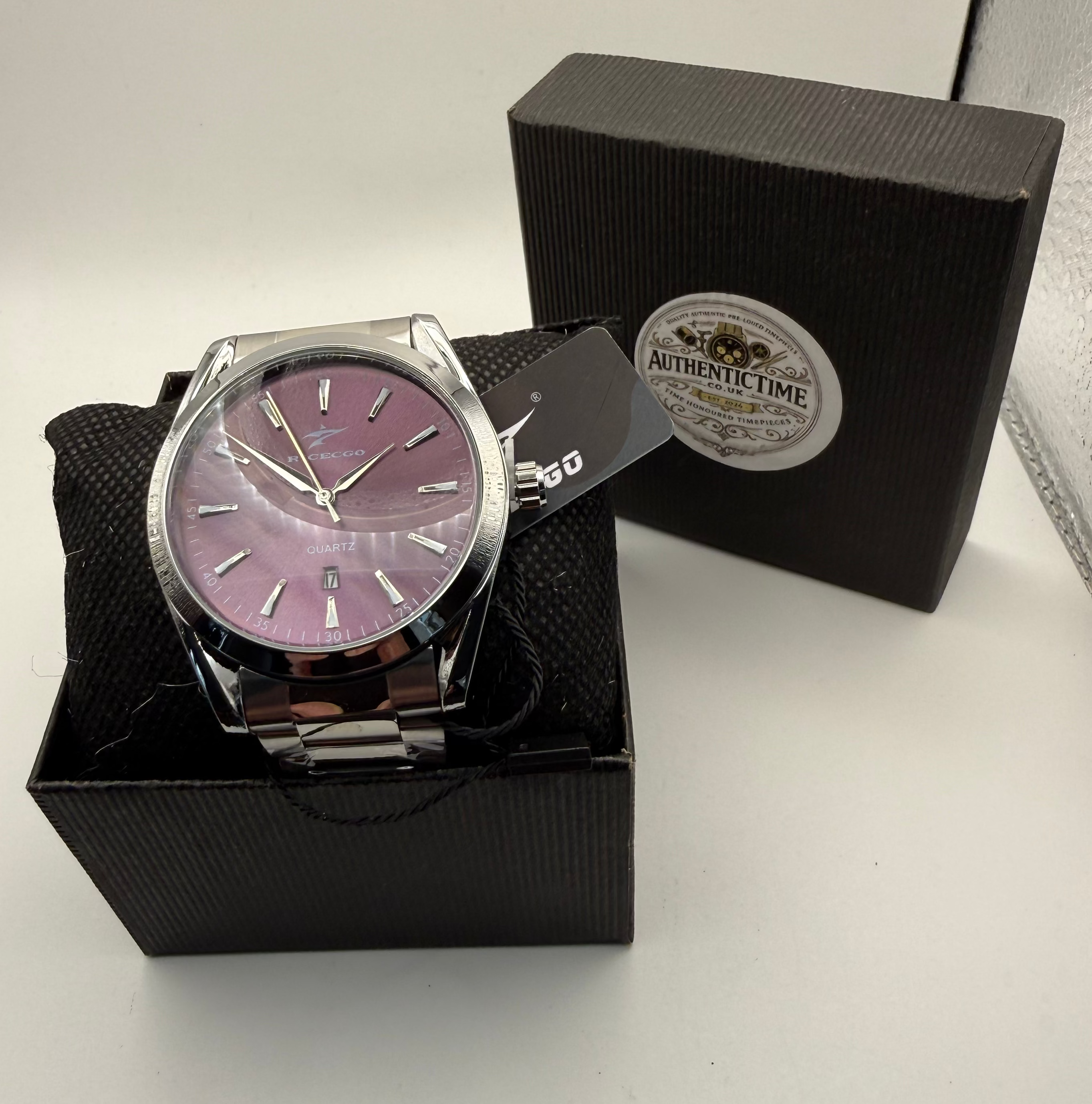 RICECGO Quartz Stainless Steel Watch – Deep Burgundy Dial | New With Tag- £19.99