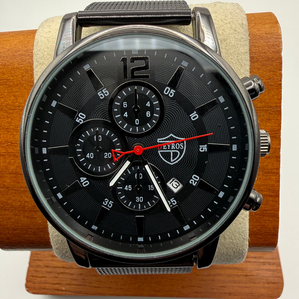 Eyros Matte Black Mesh Strap Watch – New in Presentation Box- £