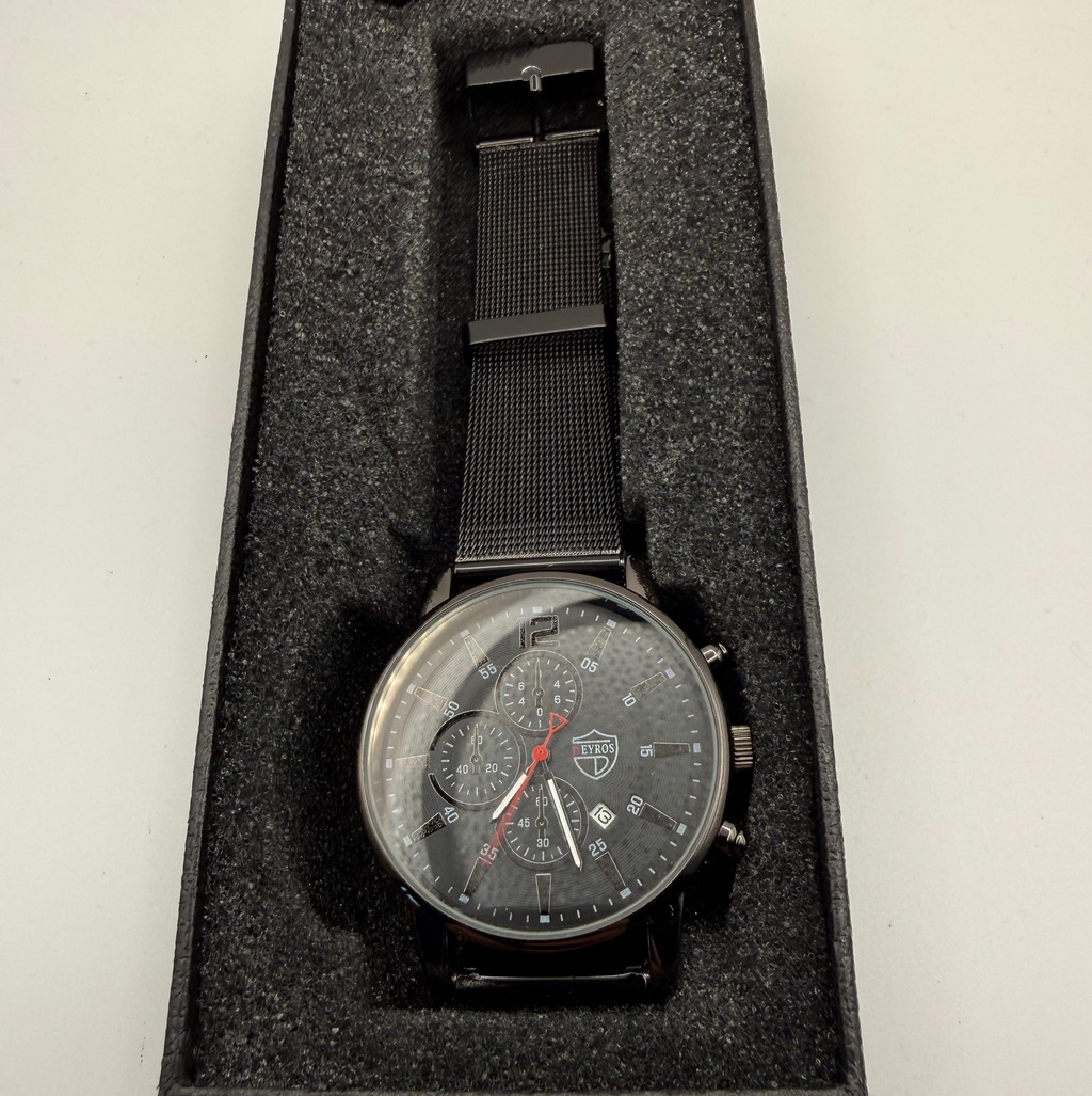 Eyros Matte Black Mesh Strap Watch – New in Presentation Box- £