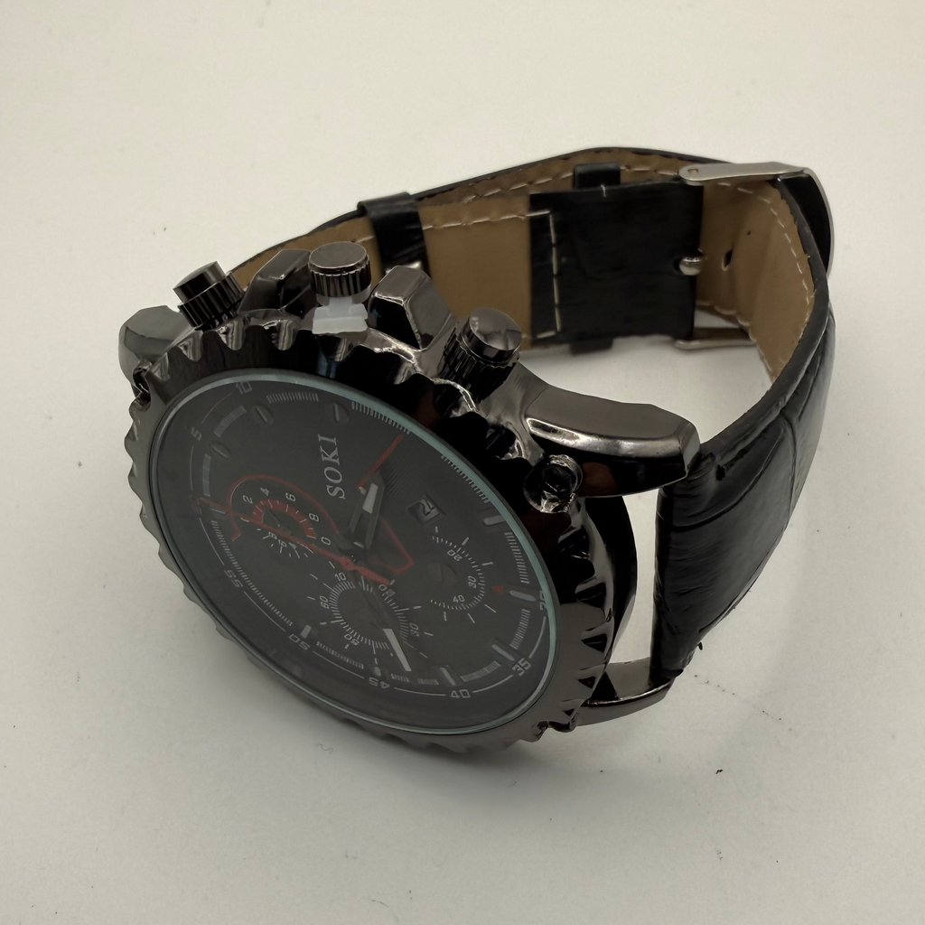 SOKI Black & Red Multi Dial Quartz Watch – Date – New- £24.99