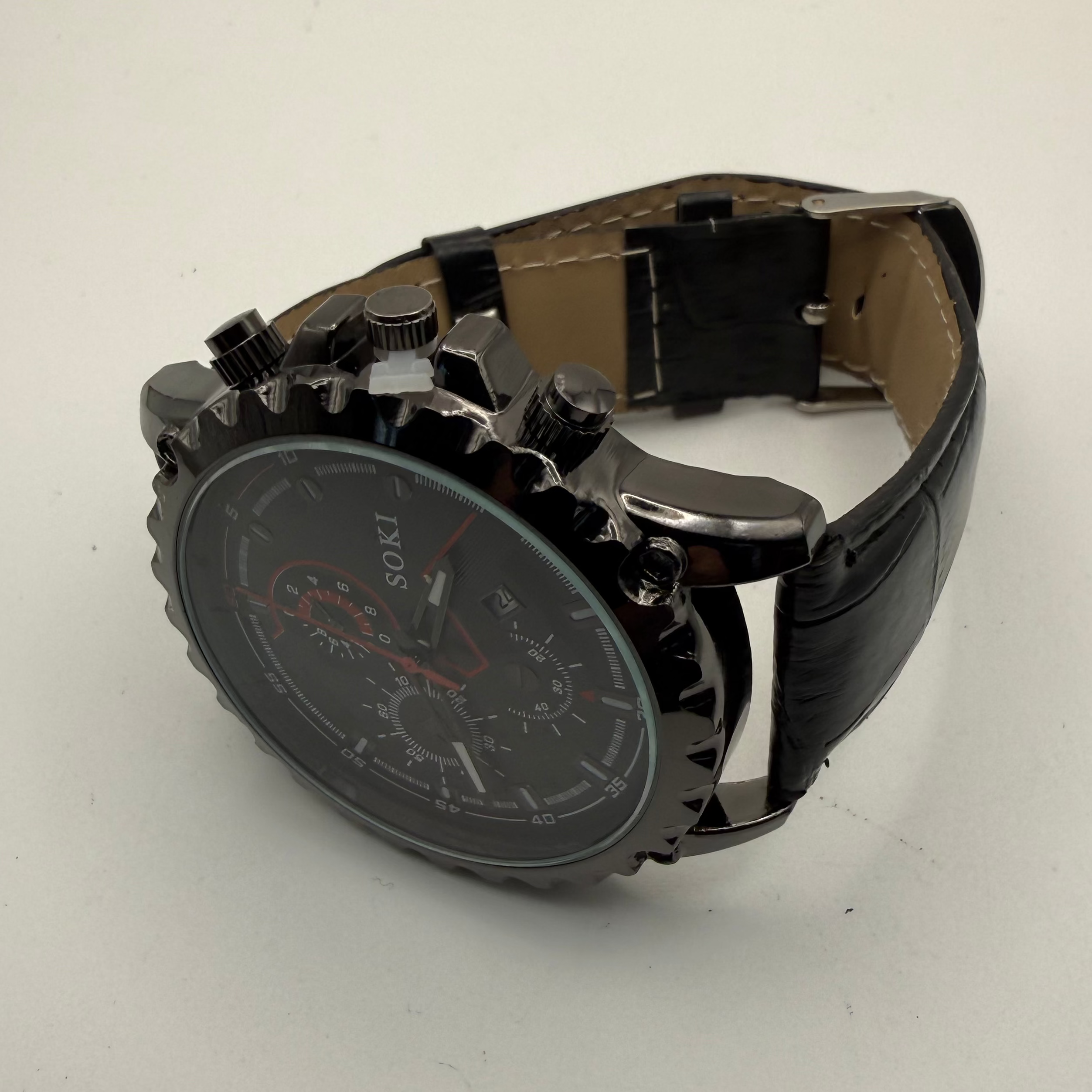 SOKI Black & Red Multi Dial Quartz Watch – Date – New- £24.99