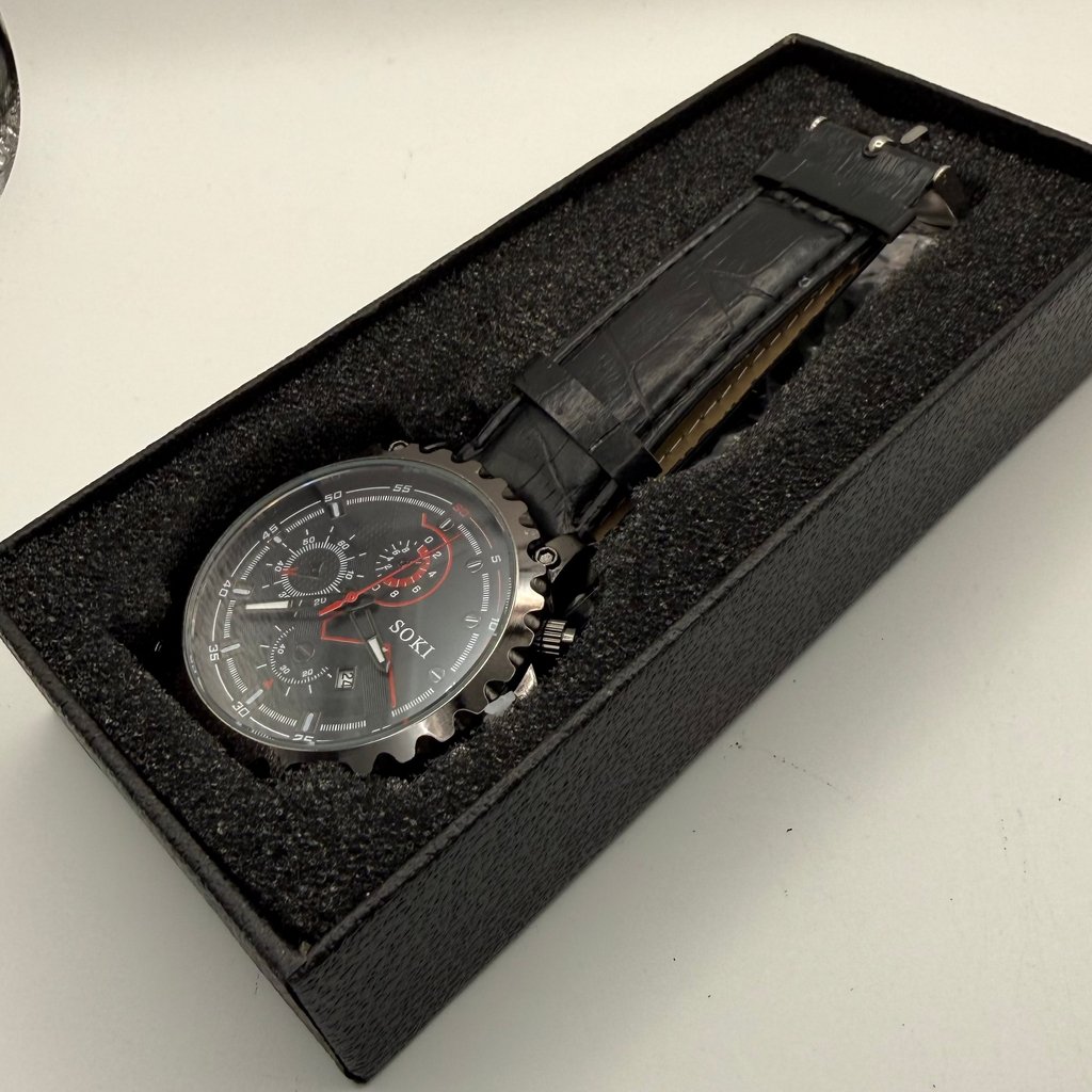 SOKI Black & Red Multi Dial Quartz Watch – Date – New- £24.99