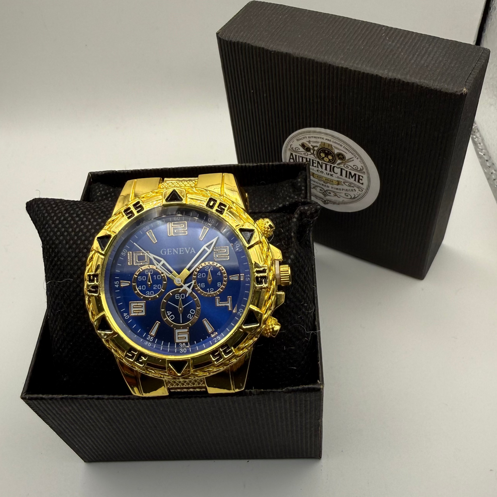 Geneva Gold Tone Bracelet Watch Blue Dial – New- £14.99