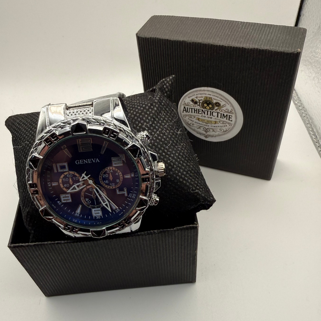Geneva Blue Dial Silver Tone Bracelet Watch – New In Box- £14.99