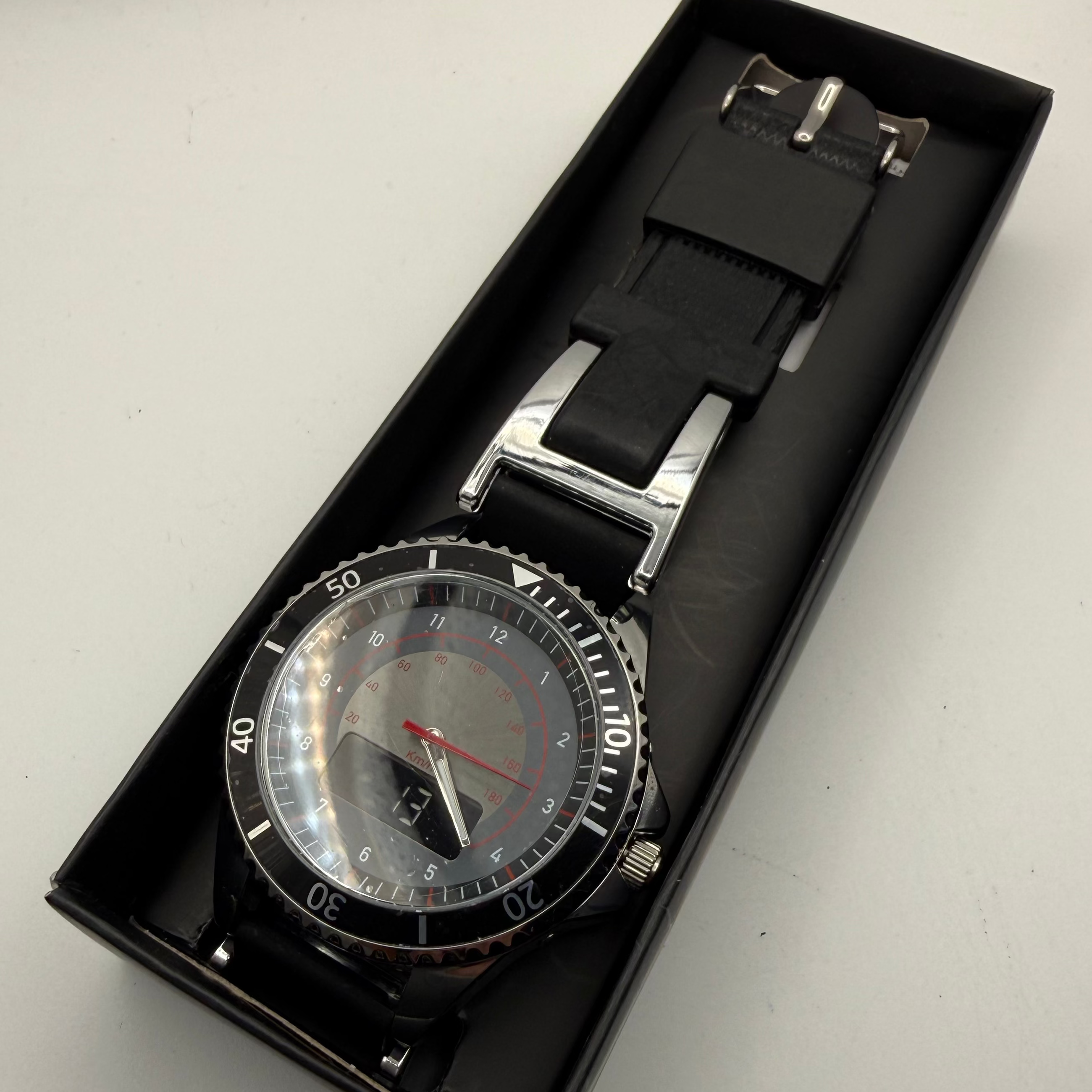 AVON Dual Display Speedometer Style Watch – Black Dial – Boxed- £24.95