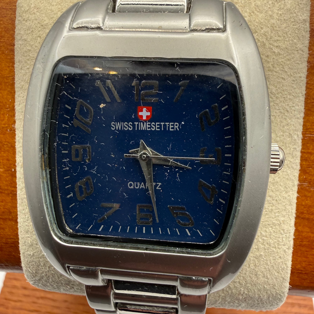 Swiss Timesetter Quartz Tonneau Watch – Blue Dial – Stainless Steel Bracelet – Boxed- £29.99