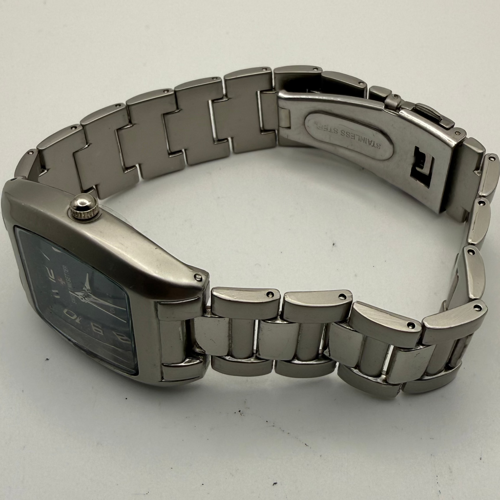 Swiss Timesetter Quartz Tonneau Watch – Blue Dial – Stainless Steel Bracelet – Boxed- £29.99