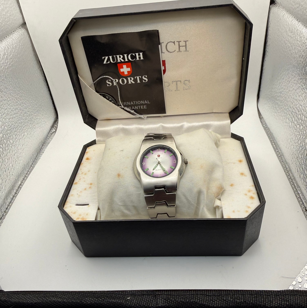 Zurich Sports Quartz Watch – Stainless Steel – Purple Dial – Boxed- £29.95