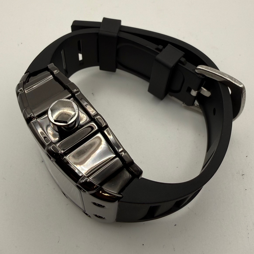 WLISTH Skeleton Dial Tonneau Watch Black Silicone Strap New In Box- £39.99