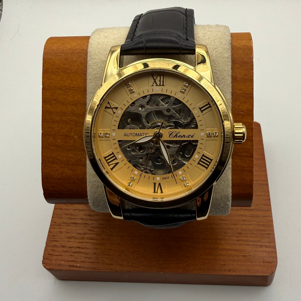 Chenxi Automatic Skeleton Dress Watch Gold Tone Black Strap New In Box- £39.95