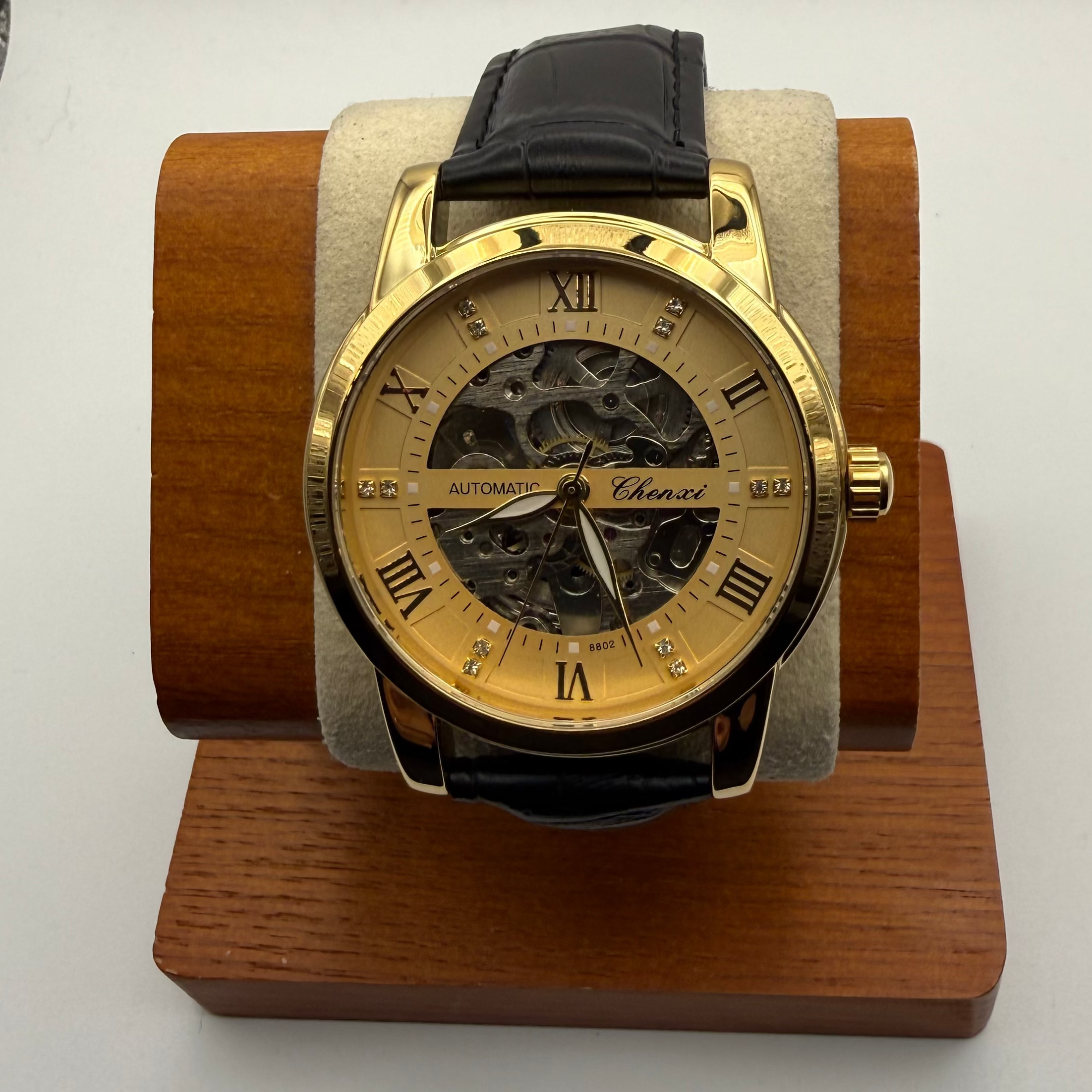 Chenxi Automatic Skeleton Dress Watch Gold Tone Black Strap New In Box- £39.95