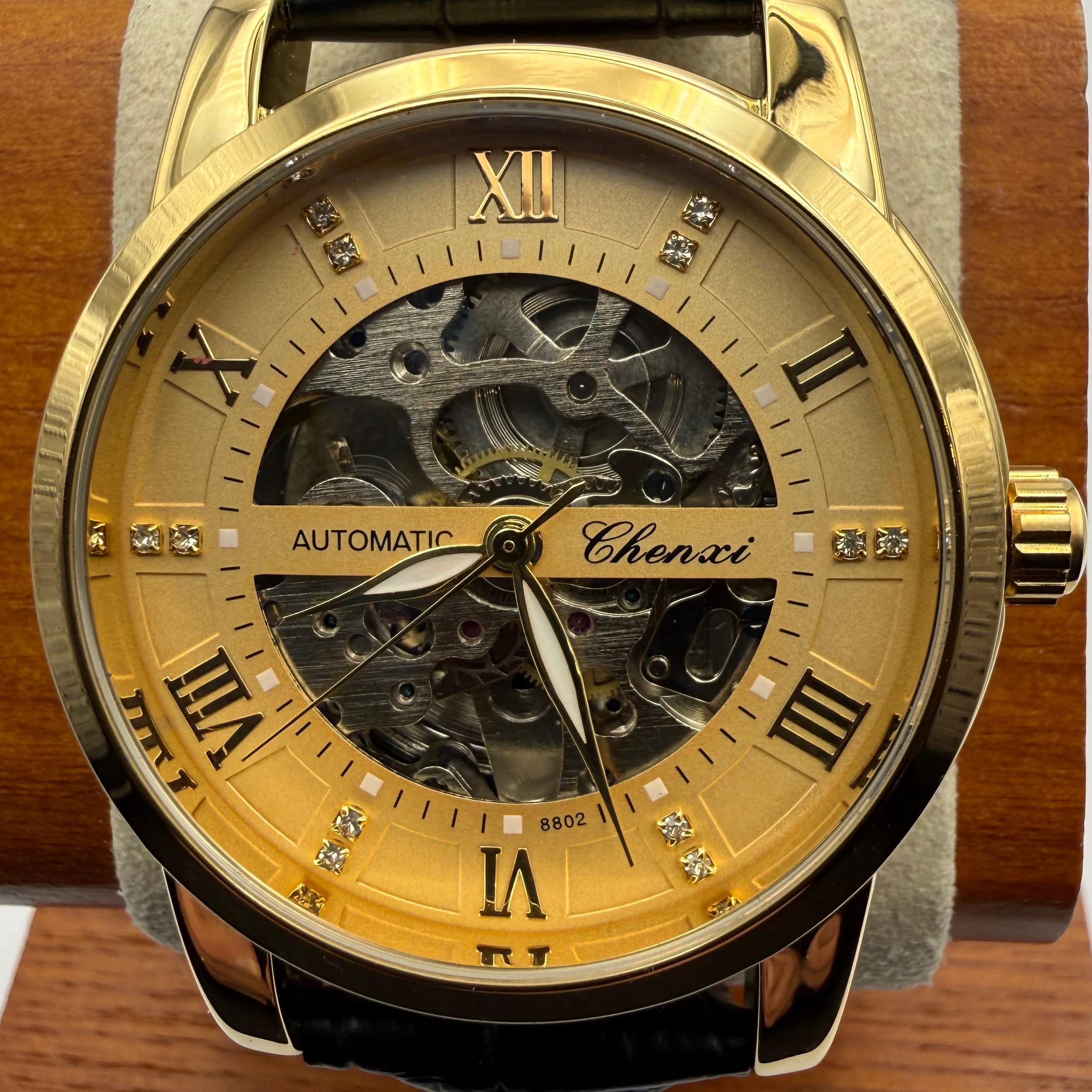 Chenxi Automatic Skeleton Dress Watch Gold Tone Black Strap New In Box- £39.95