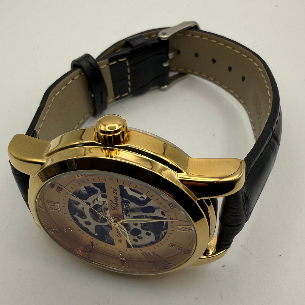 Chenxi Automatic Skeleton Dress Watch Gold Tone Black Strap New In Box- £39.95