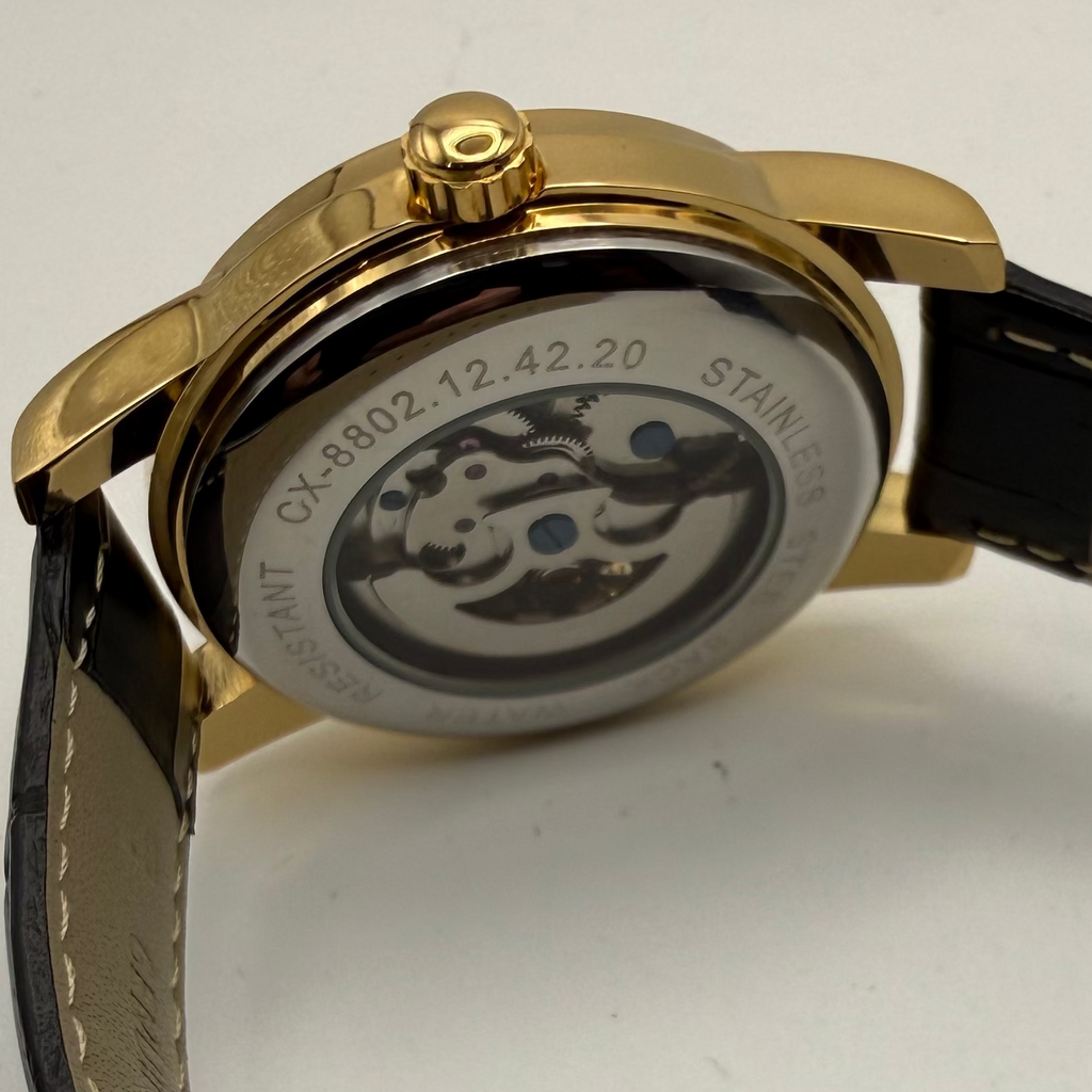 Chenxi Automatic Skeleton Dress Watch Gold Tone Black Strap New In Box- £39.95