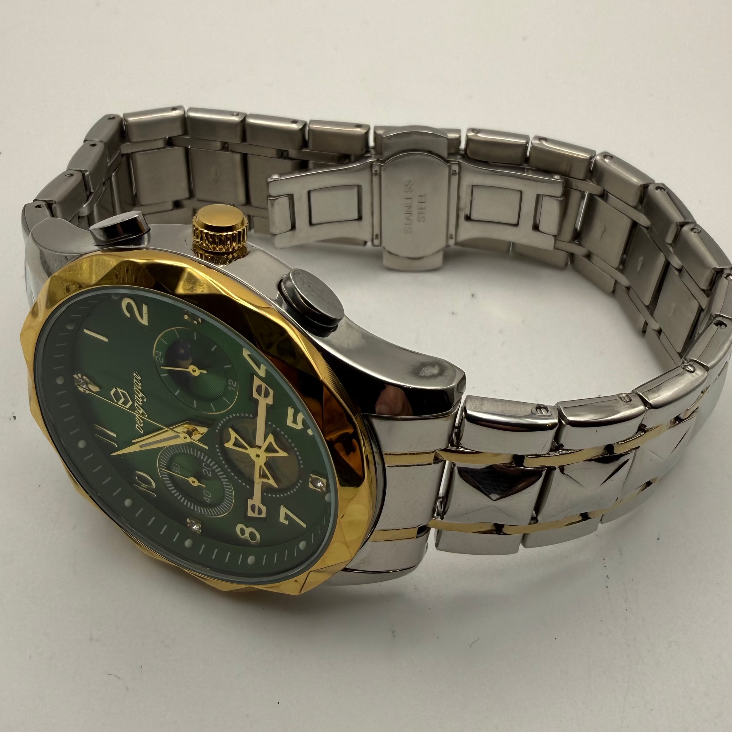 Pagzoma Green Dial Multi-Function Quartz Watch – Two Tone Bracelet – New in Bo- £29.95