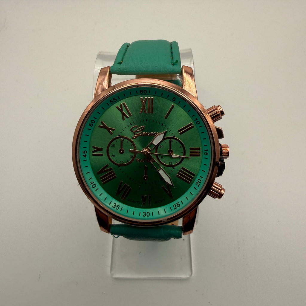 GENEVA PLATINUM GREEN DIAL CHRONOGRAPH WATCH – NEW IN BOX- £10.00