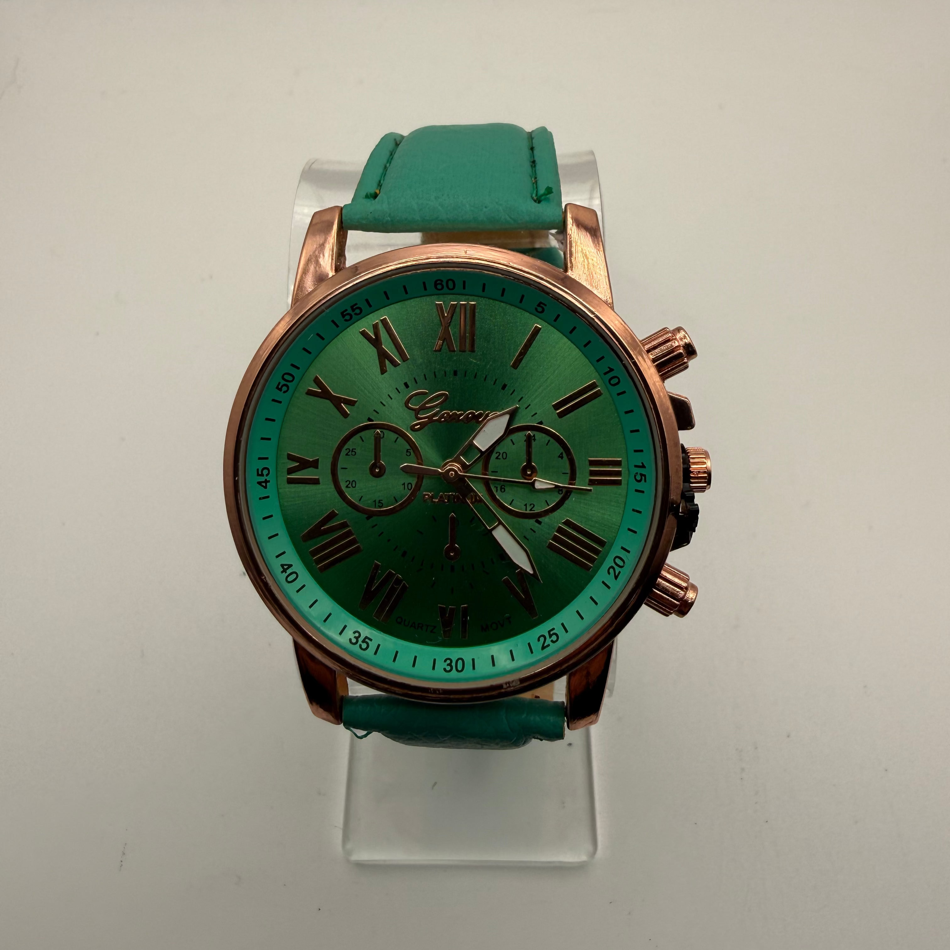 GENEVA PLATINUM GREEN DIAL CHRONOGRAPH WATCH – NEW IN BOX- £10.00