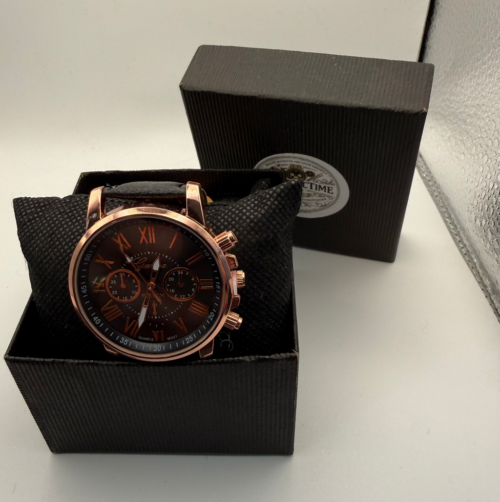 Geneva Rose Gold Tone Black Dial Quartz Watch – New In Box- £10.0