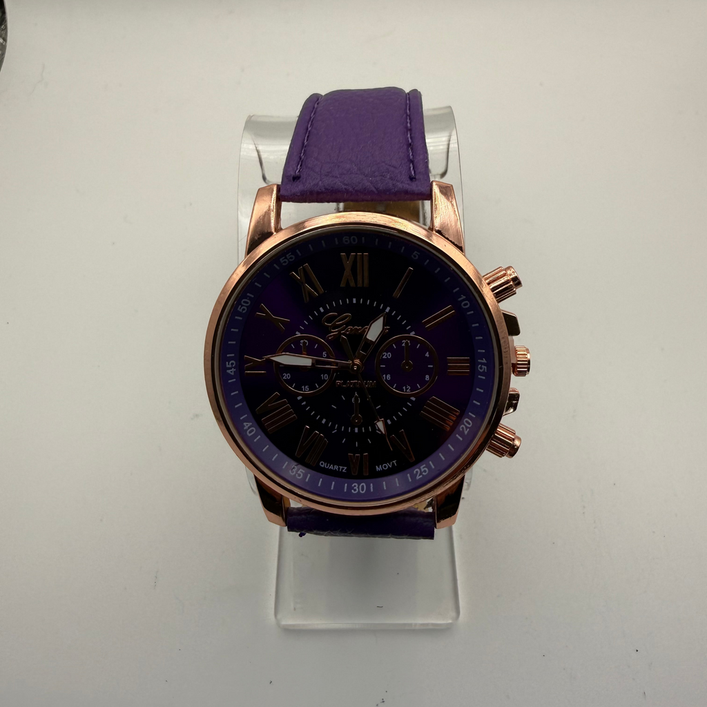 Geneva Platinum Purple Dial Rose Gold Tone Watch – New In Box- £10.00