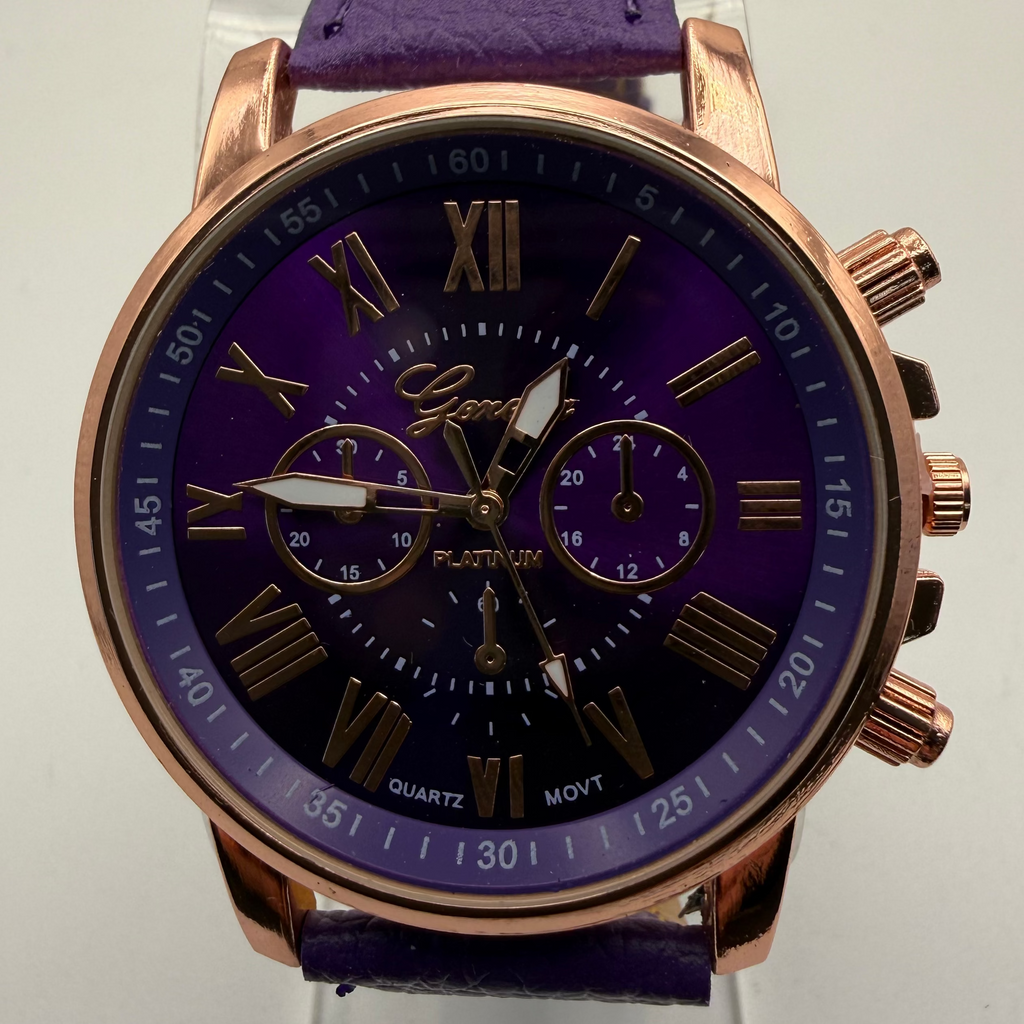 Geneva Platinum Purple Dial Rose Gold Tone Watch – New In Box- £10.00