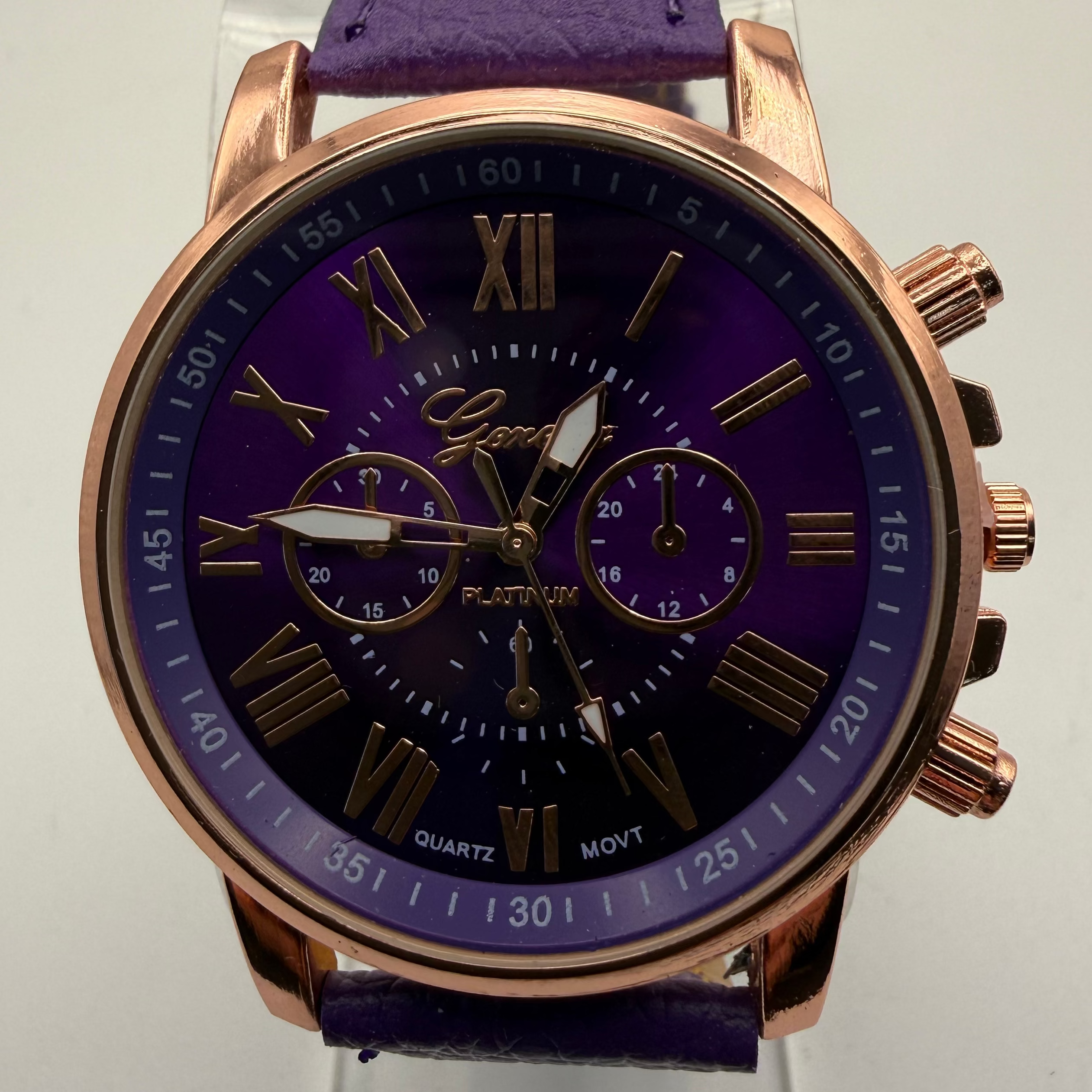 Geneva Platinum Purple Dial Rose Gold Tone Watch – New In Box- £10.00