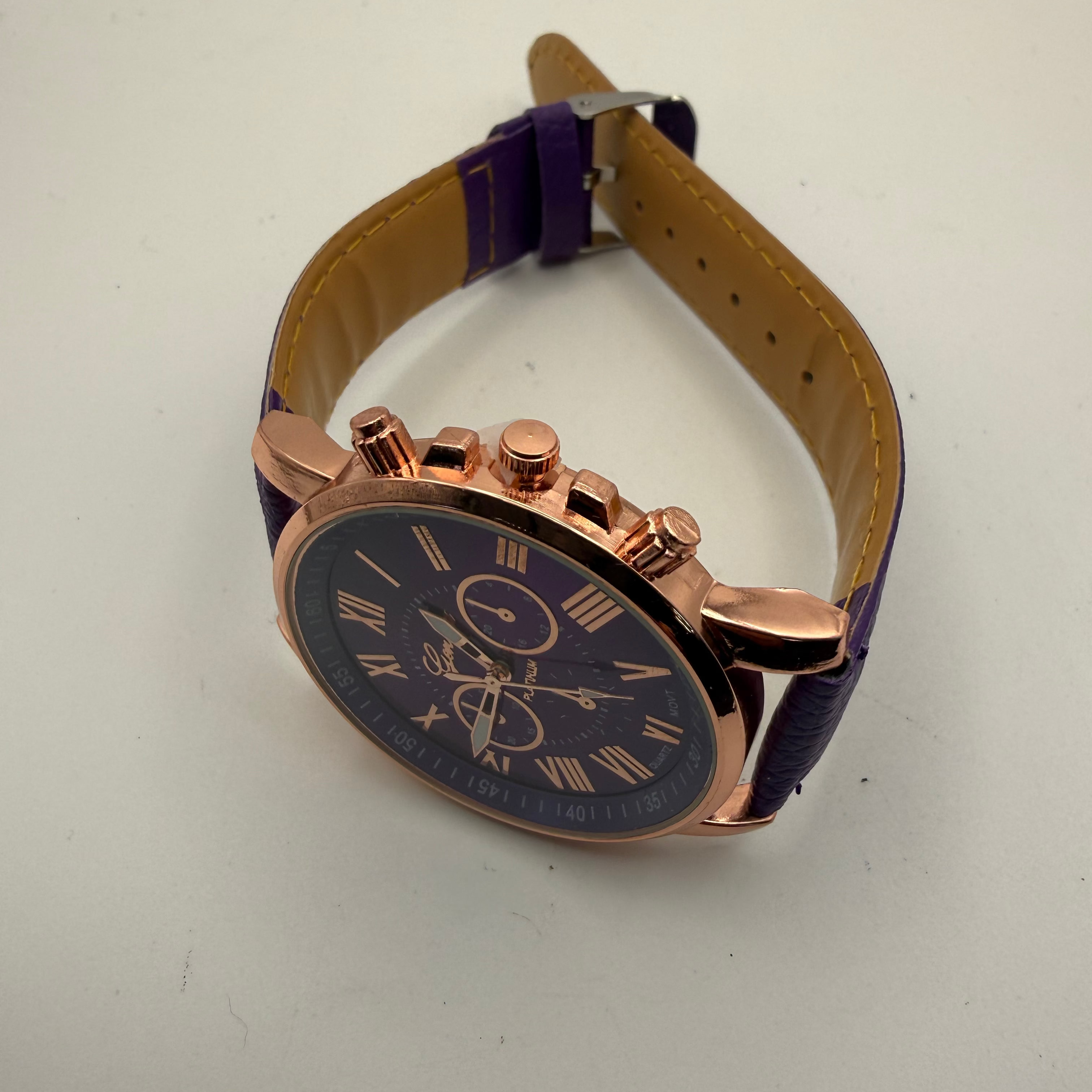 Geneva Platinum Purple Dial Rose Gold Tone Watch – New In Box- £10.00