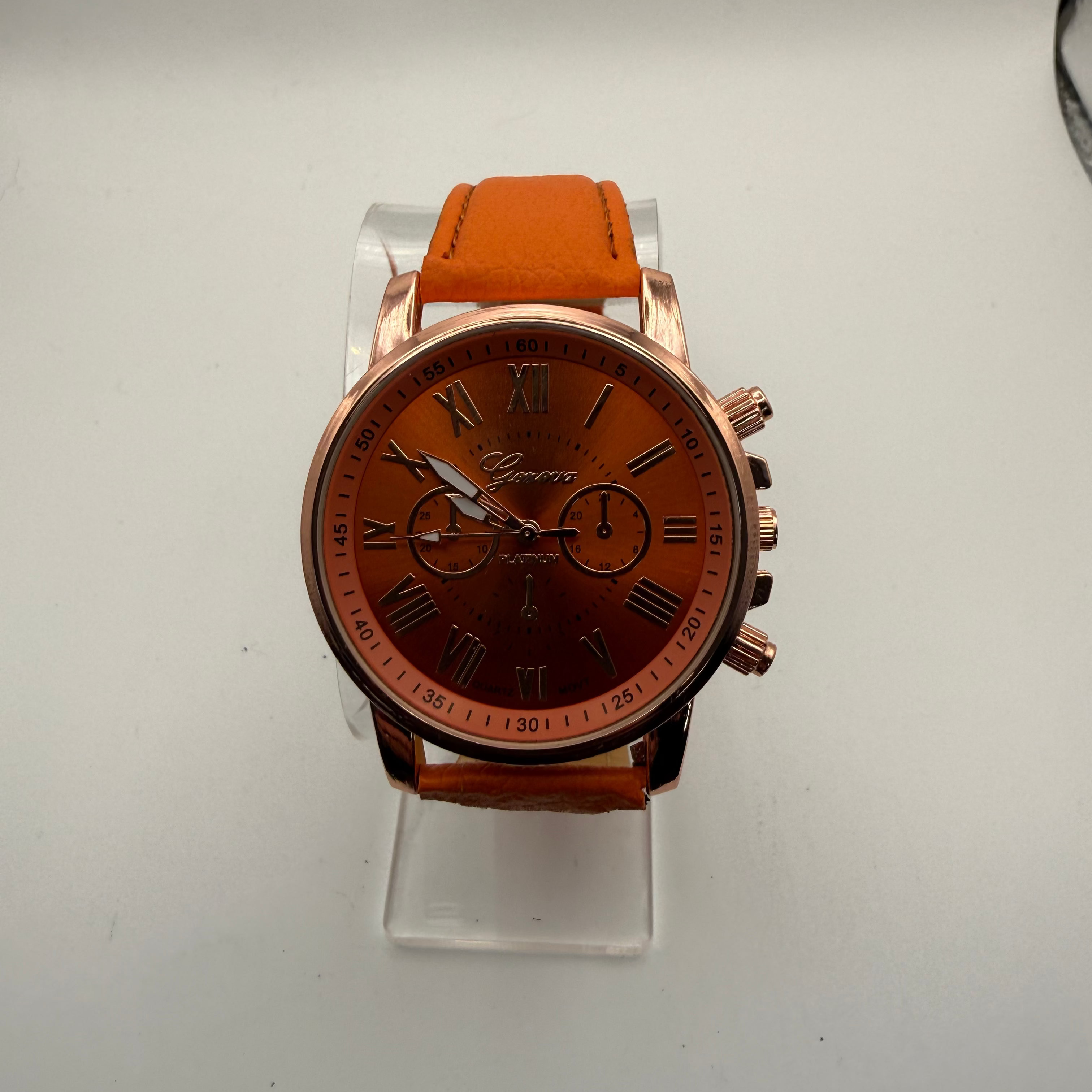 Geneva Platinum Rose Gold Tone Orange Dial Watch – New In Box- £10.00