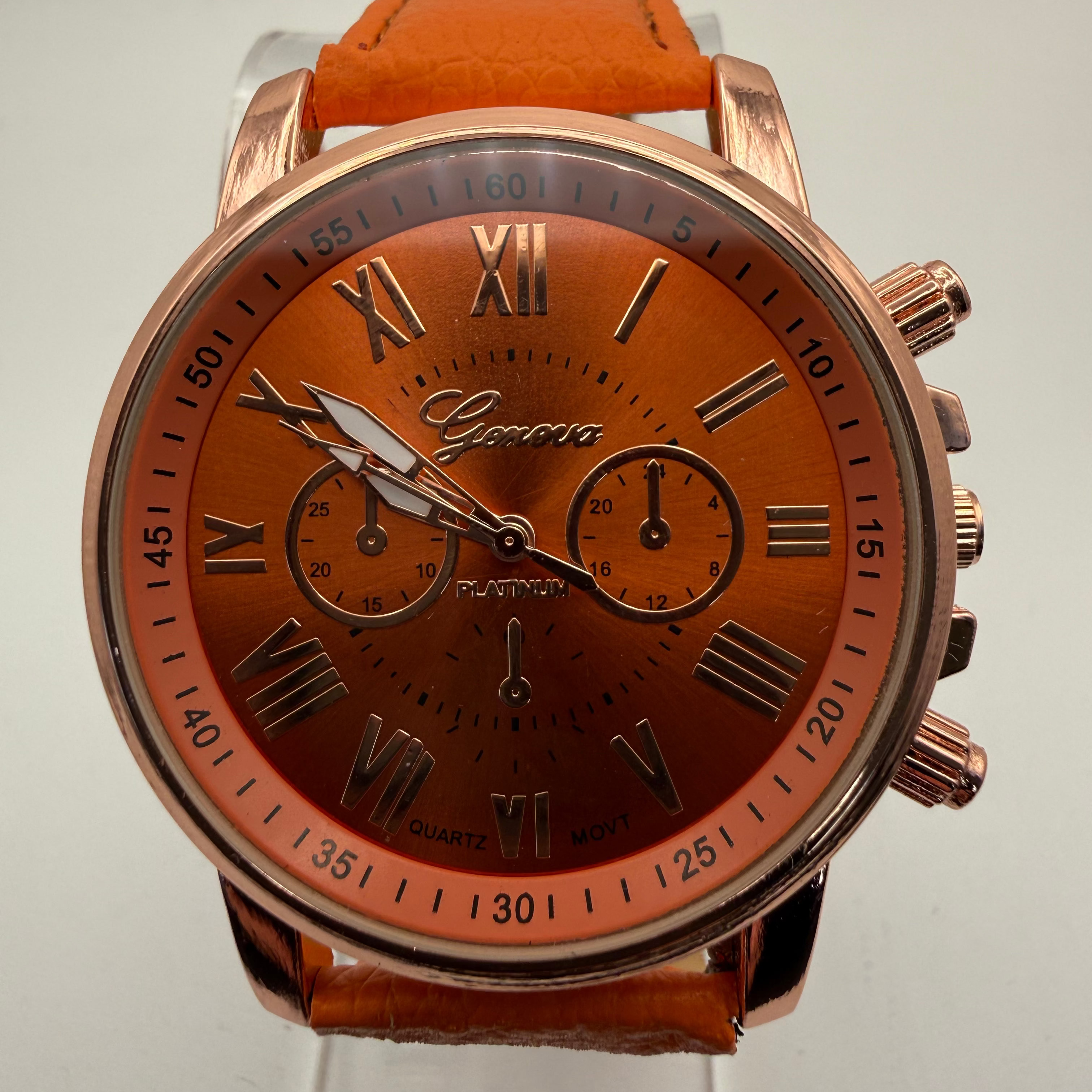 Geneva Platinum Rose Gold Tone Orange Dial Watch – New In Box- £10.00