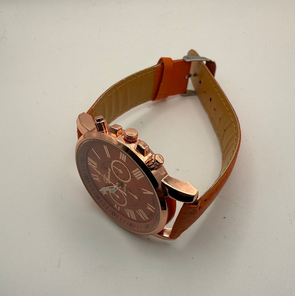 Geneva Platinum Rose Gold Tone Orange Dial Watch – New In Box- £10.00