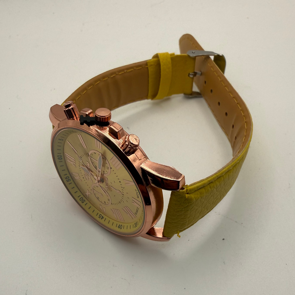 Geneva Platinum Gold Dial Rose Gold Tone Watch – New in Box – Yellow Stra- £10.00