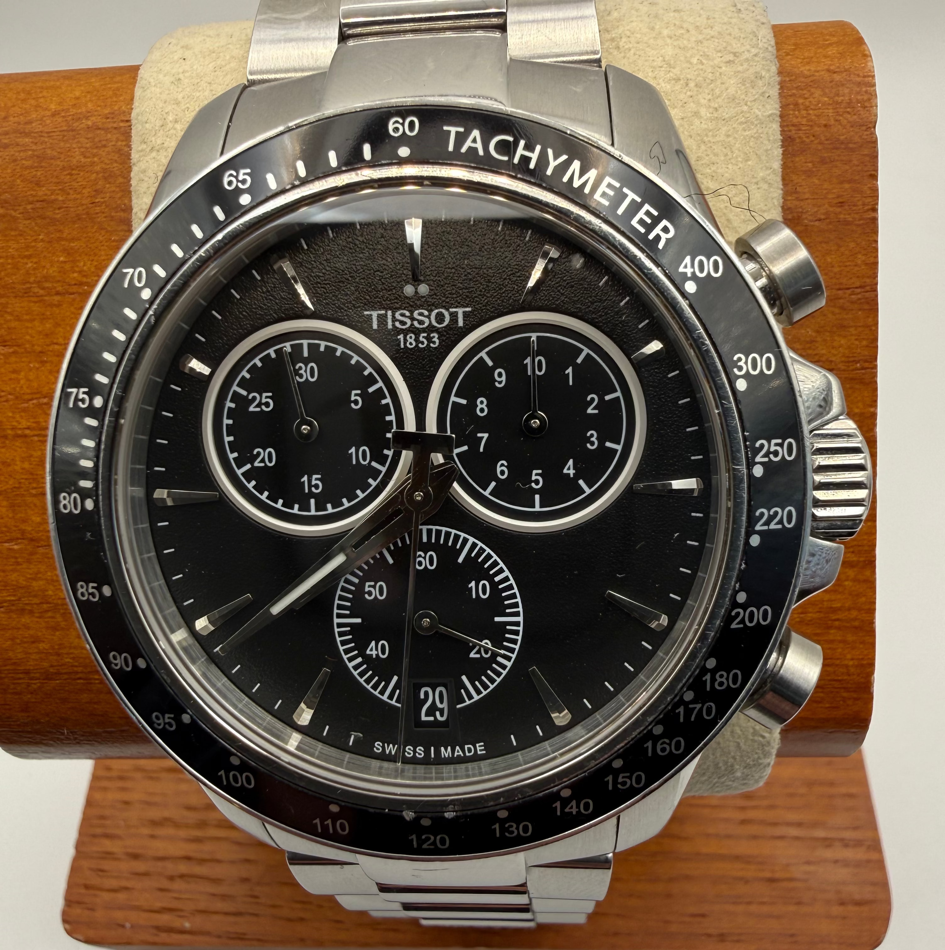 Tissot V8 Chronograph T- Sprt Swiss Black Dial Full Set Stainless Steel Watch- £229.99