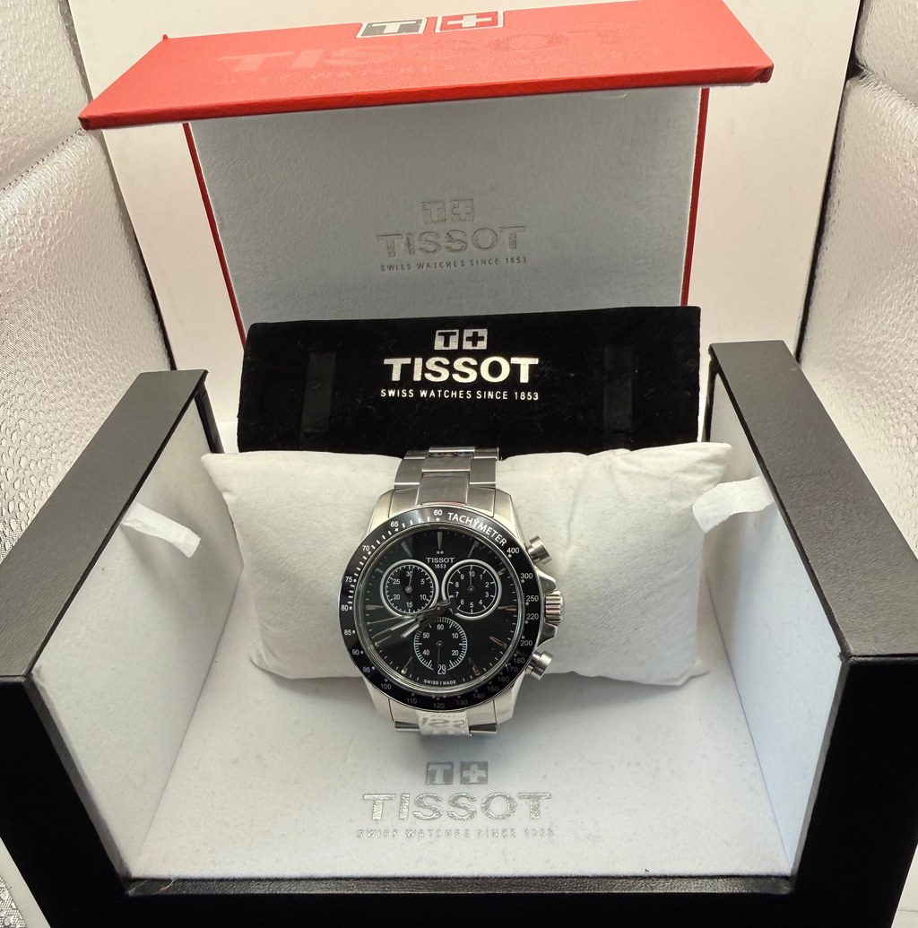 Tissot V8 Chronograph T- Sprt Swiss Black Dial Full Set Stainless Steel Watch- £229.99