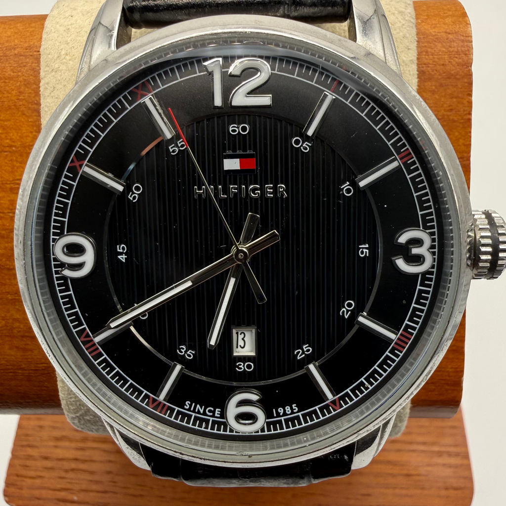 Tommy Hilfiger Black Dial Date Watch – Classic Leather Strap- £44.99