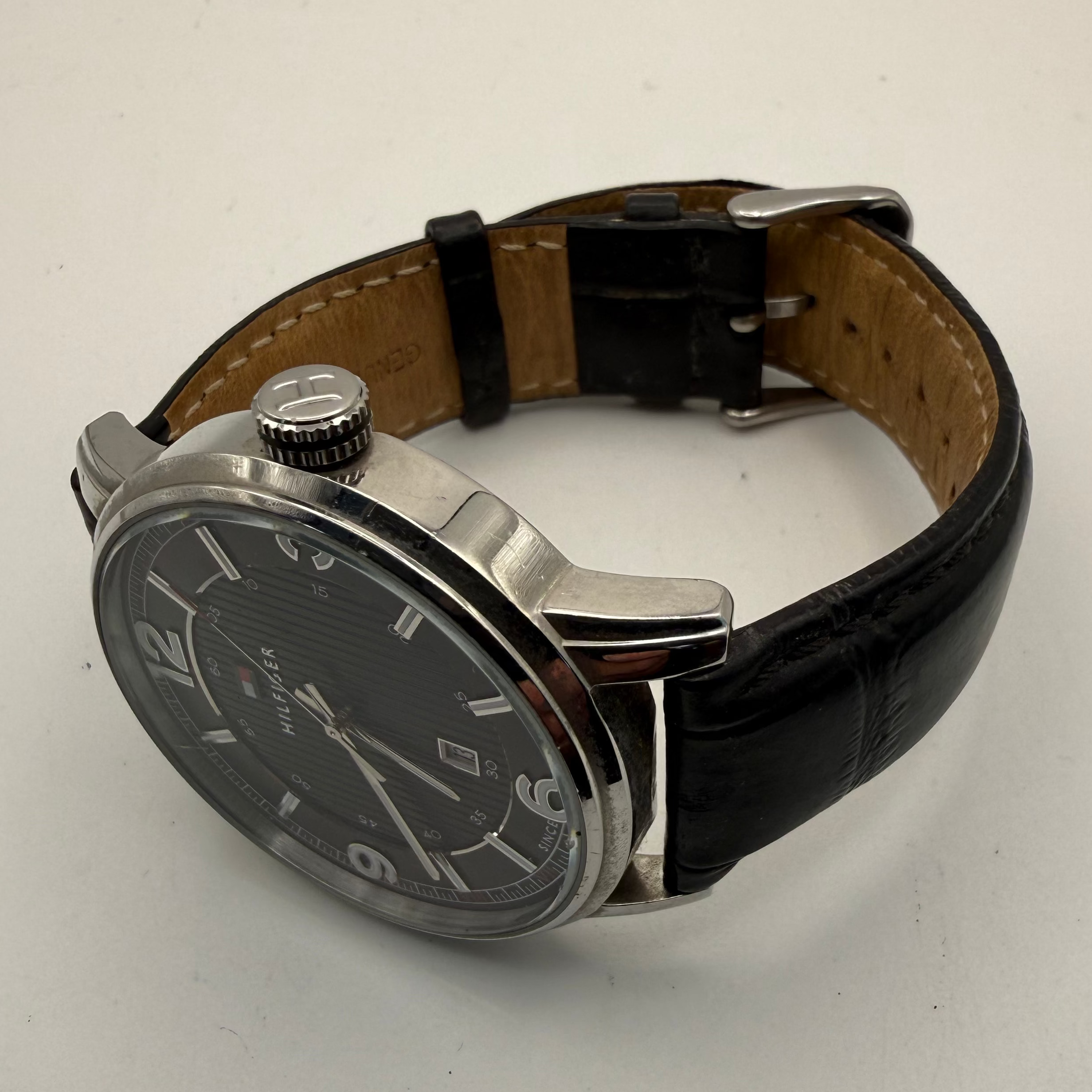 Tommy Hilfiger Black Dial Date Watch – Classic Leather Strap- £44.99