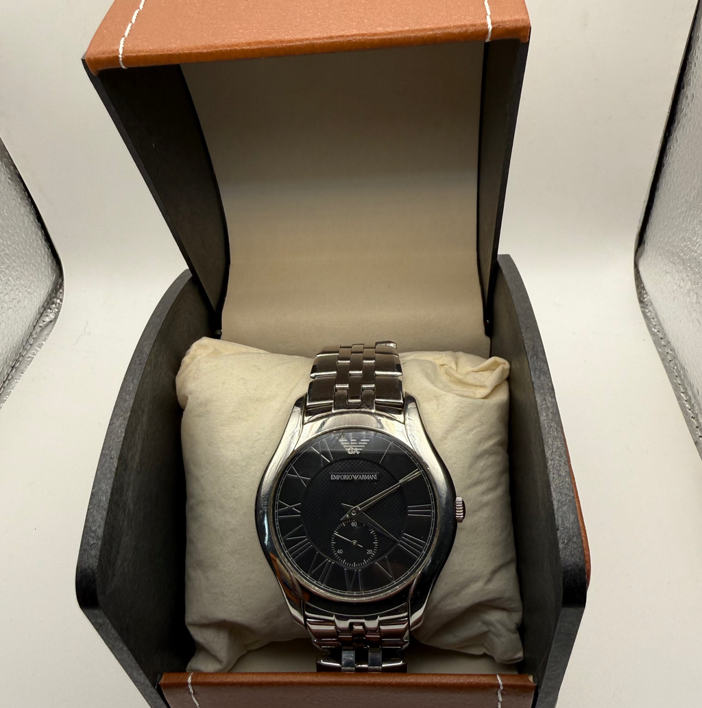 Emporio Armani AR-1706 Stainless Steel Watch – Black Dial – 16cm Bracelet- £59.99