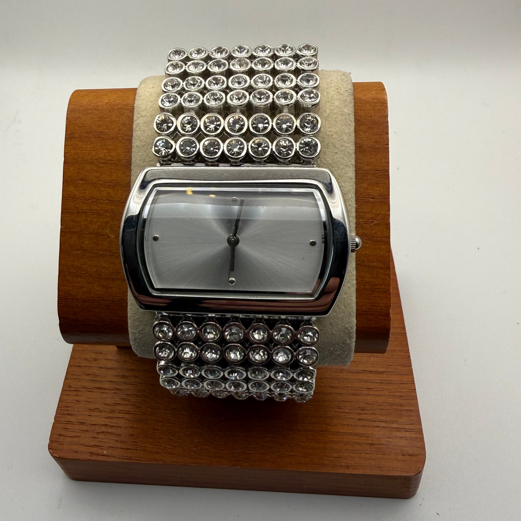 Sargent fashion watch with a bold silver-tone rectangular case