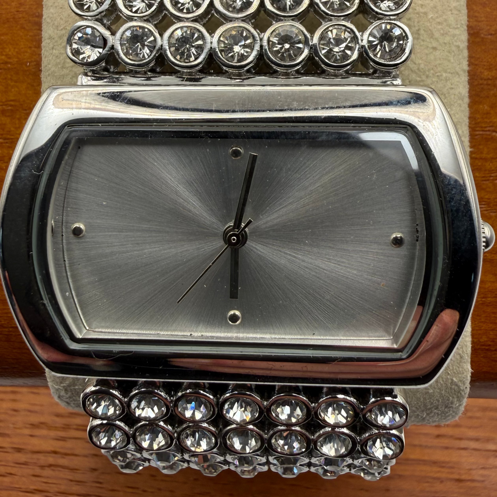 Sargent fashion watch with a bold silver-tone rectangular case