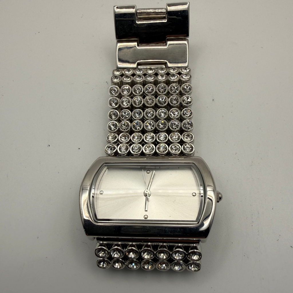 Sargent fashion watch with a bold silver-tone rectangular case