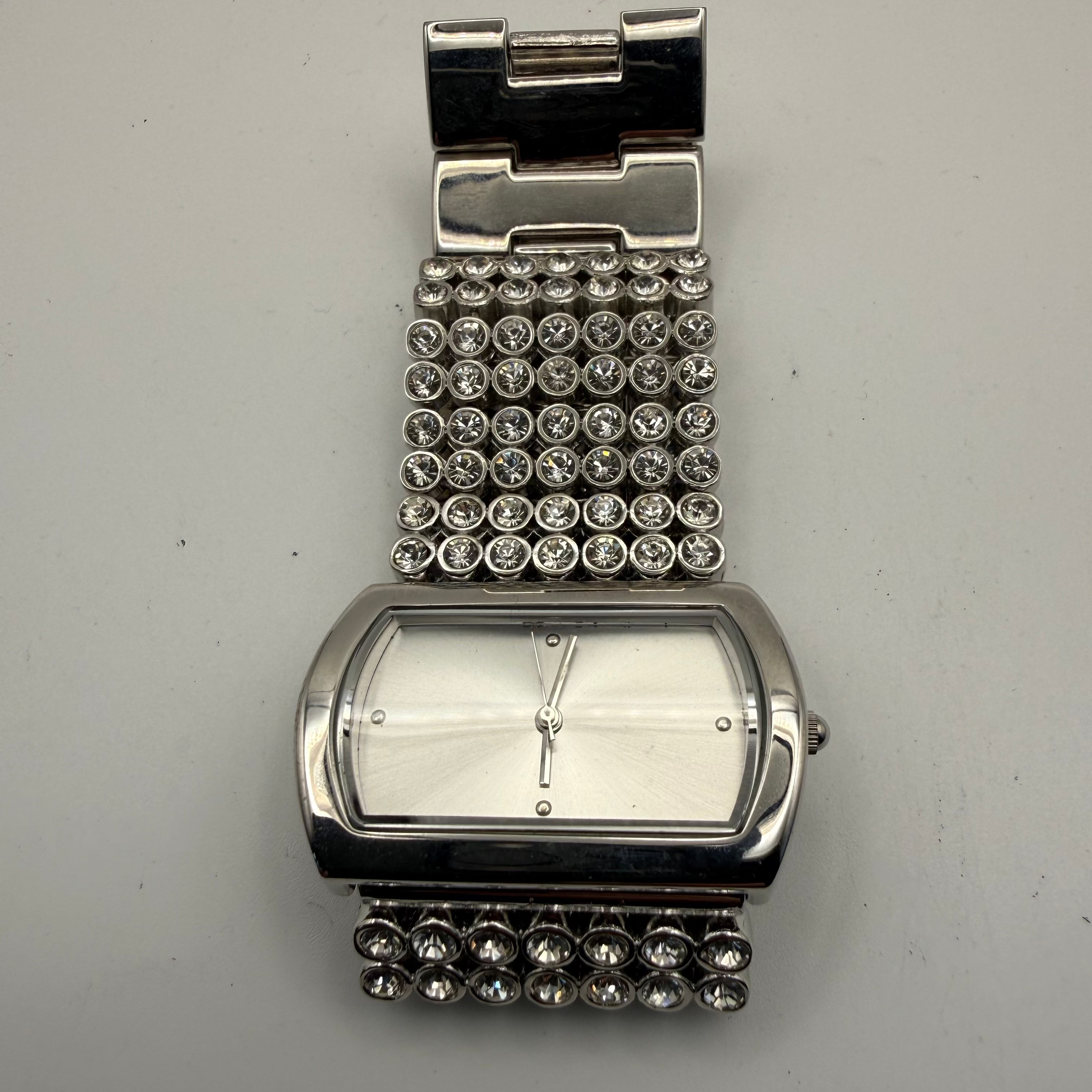 Sargent fashion watch with a bold silver-tone rectangular case