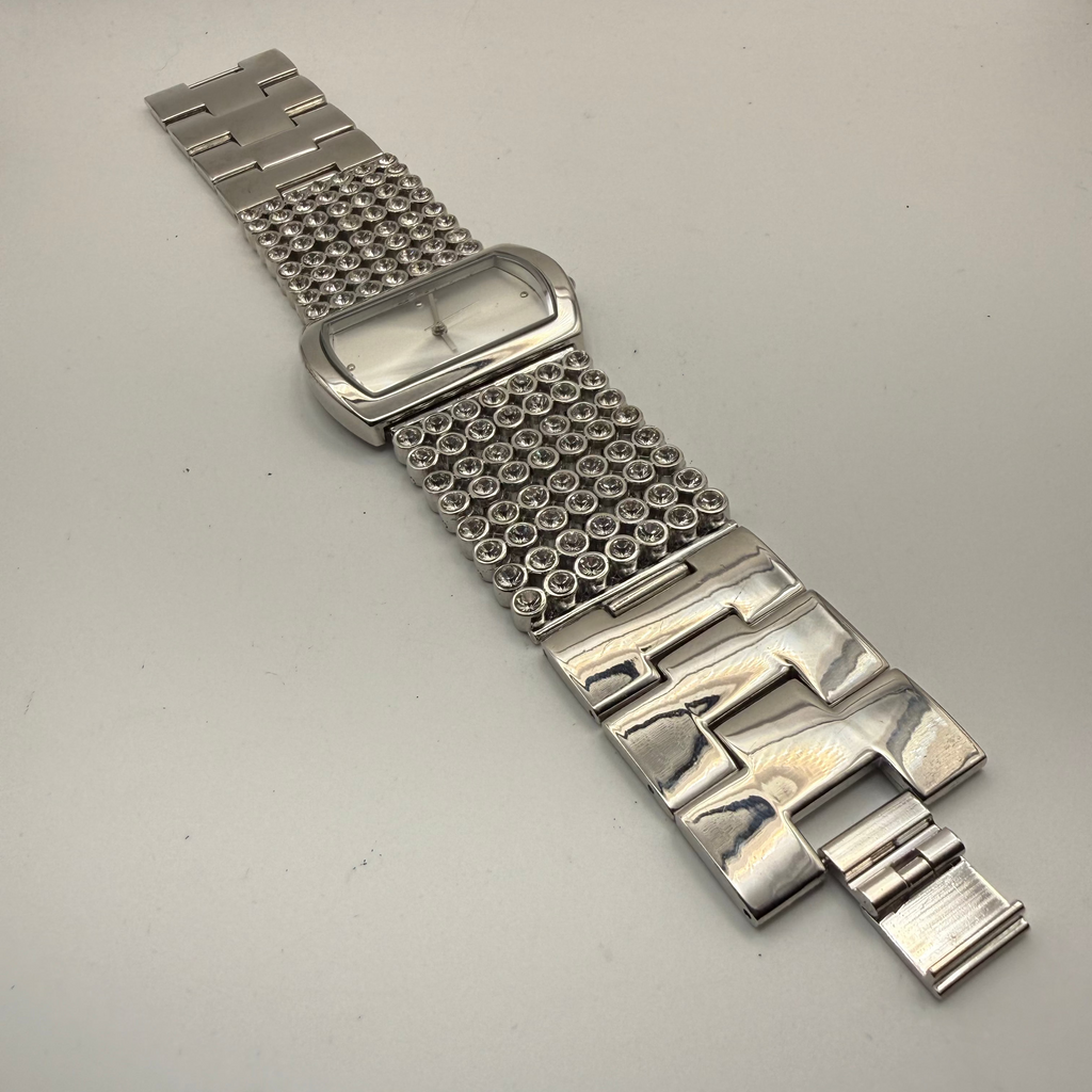 Sargent fashion watch with a bold silver-tone rectangular case