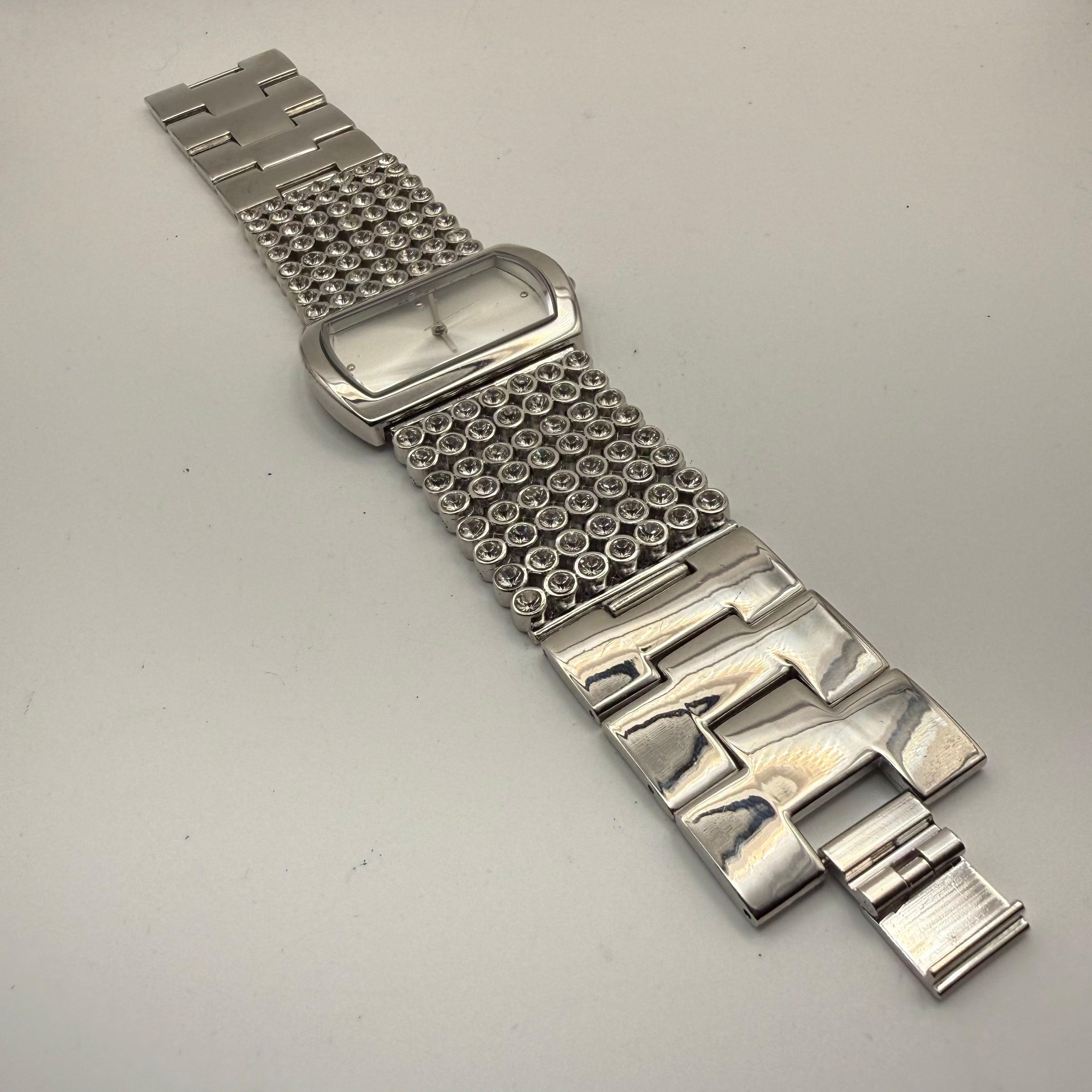 Sargent fashion watch with a bold silver-tone rectangular case