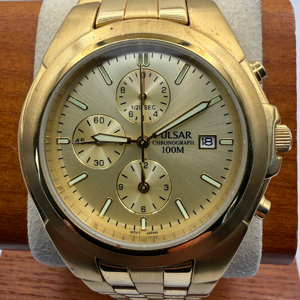 Pulsar YM92-X122 Gold Tone Chronograph Watch 100M- £49.99