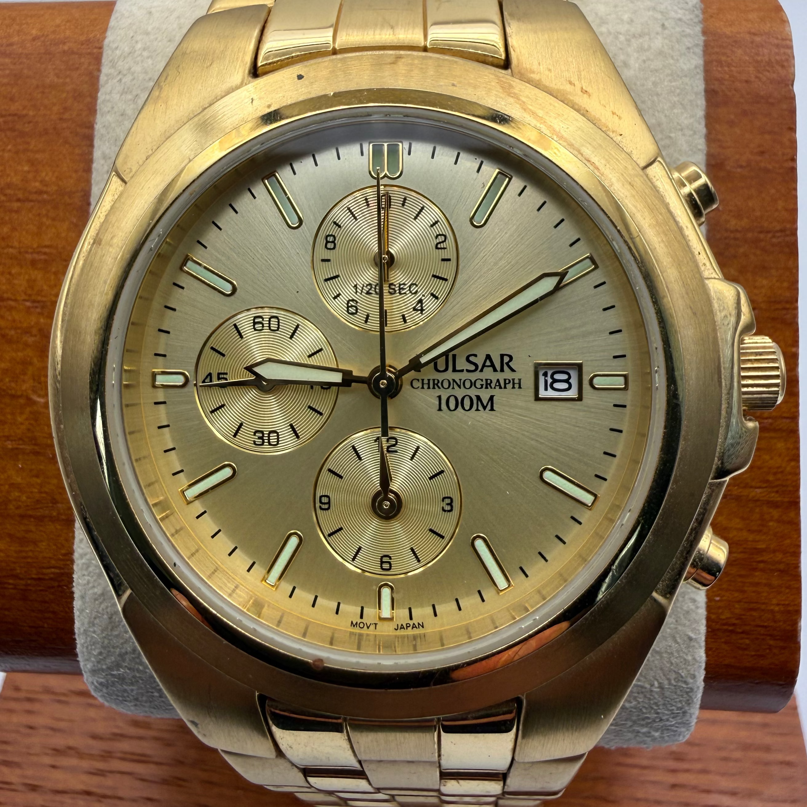 Pulsar YM92-X122 Gold Tone Chronograph Watch 100M- £49.99
