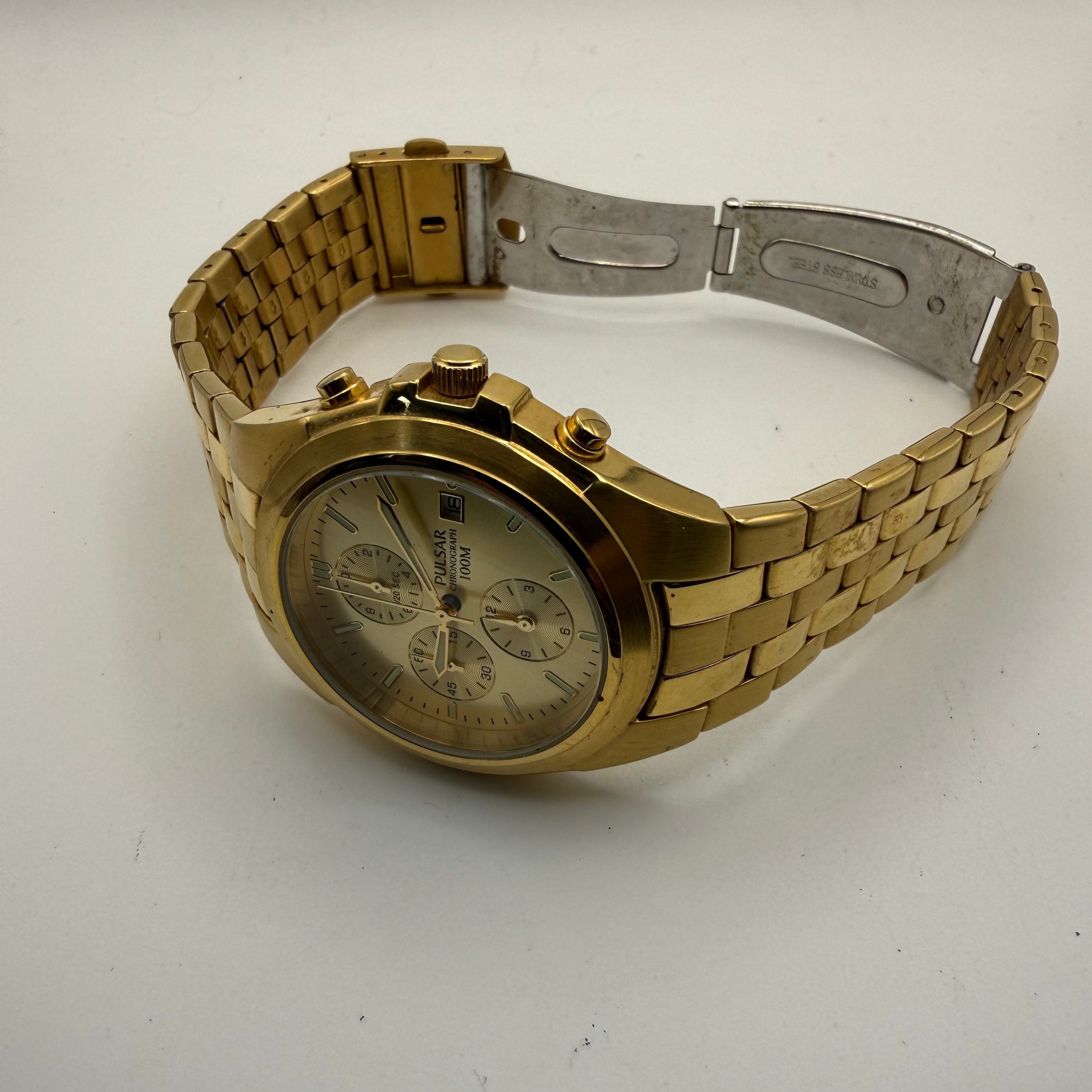 Pulsar YM92-X122 Gold Tone Chronograph Watch 100M- £49.99