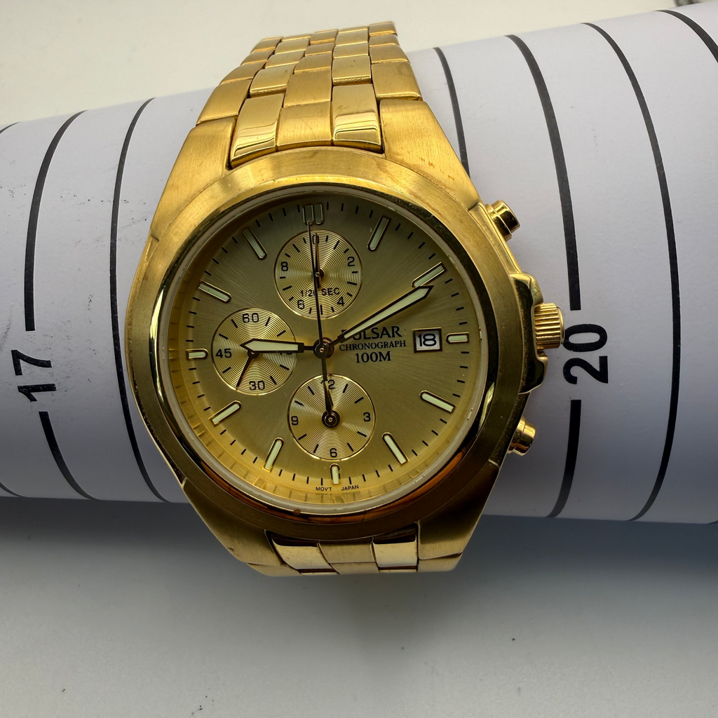 Pulsar YM92-X122 Gold Tone Chronograph Watch 100M- £49.99