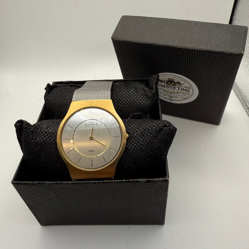 Skagen Denmark Minimalist Gold & Silver Mesh Watch- £49.99