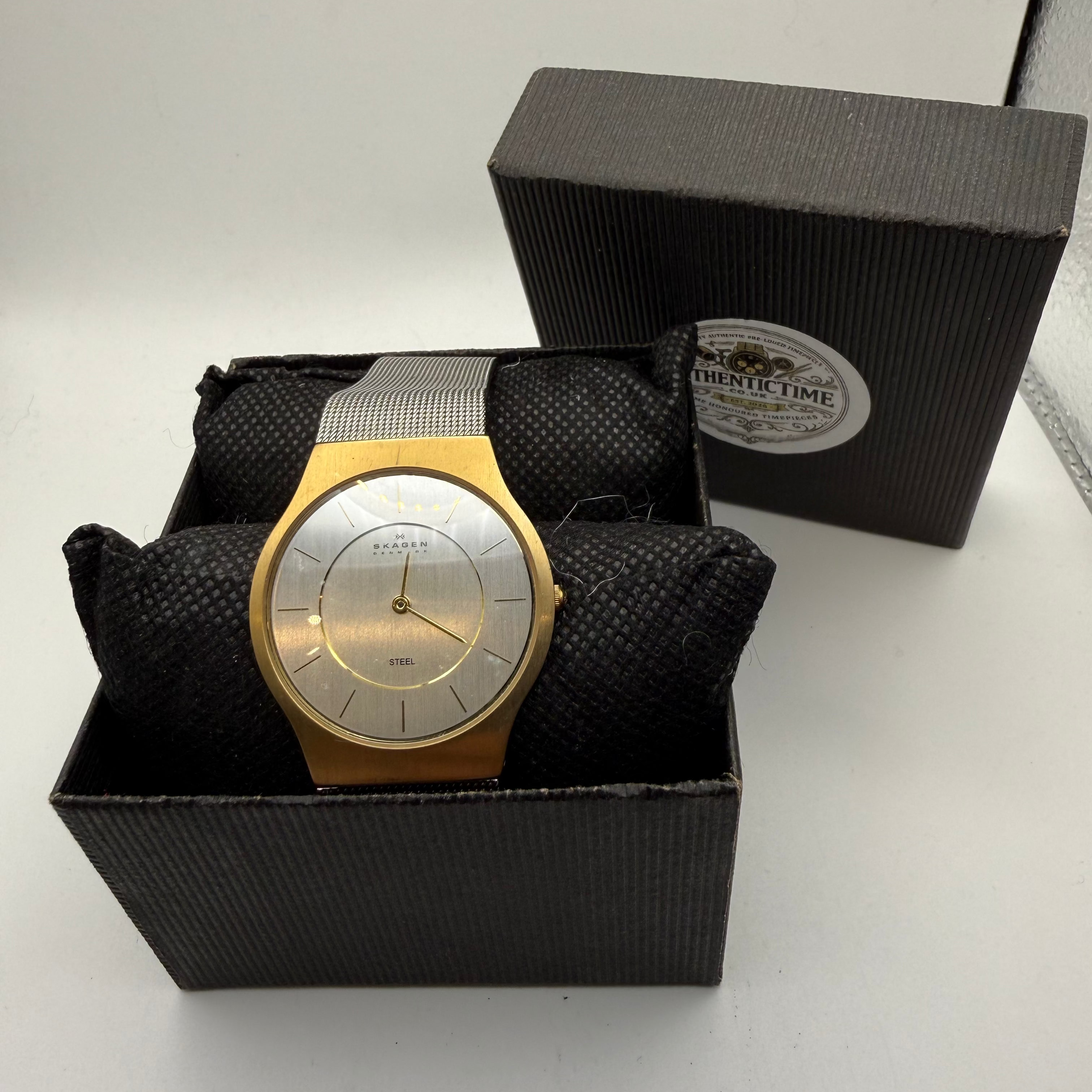 Skagen Denmark Minimalist Gold & Silver Mesh Watch- £49.99