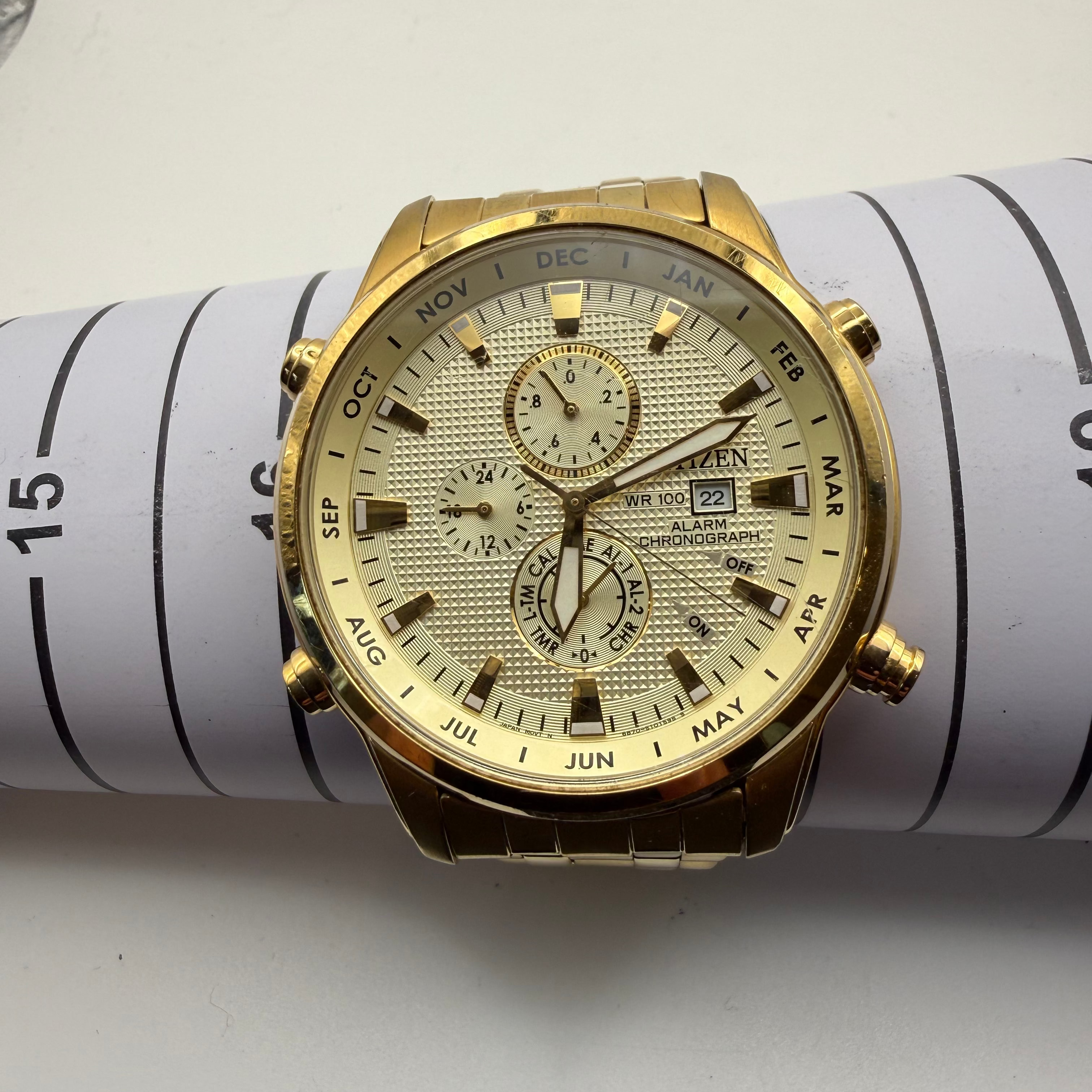 Citizen 6850-SD8B37 Alarm Chronograph WR100 Gold Tone Watch- £129.99