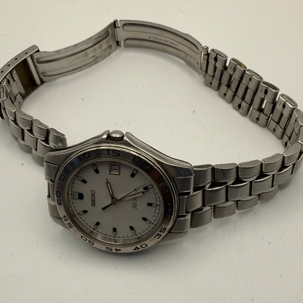 Seiko SQ50 Quartz White Dial Stainless Steel Bracelet Watch – January 2004- £79.99